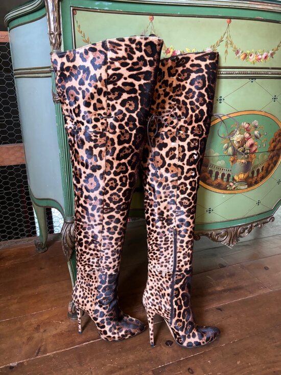 Brian Atwood Shoes - Brian Atwood Thigh-High Leopard Boots Size 8